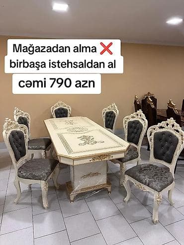 stul stol: Qonaq otağı üçün, Yeni, Açılmayan, Dördbucaq masa, 8 stul — 1