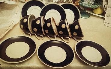 Çay dəsti, rəng - Qara, Farfor, 6 nəfərlik