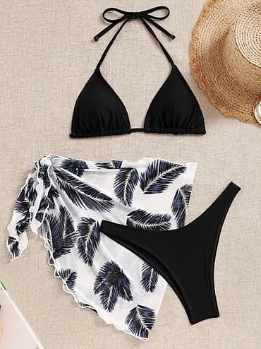 stringer alt geyimi: Qadınlar üçün 3 hissəli bikini dəsti - Rəng: qara (üst və alt), ağ — 1
