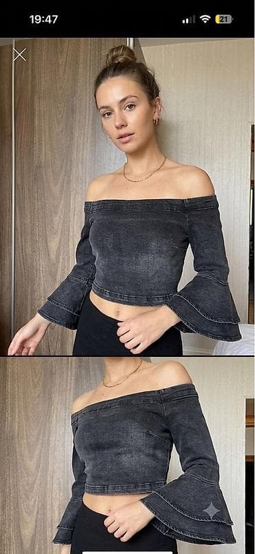 topdan geyim: ZARA WOMAN – premium DENIM COLLECTION” qara denim top M razmer Alınıb — 1