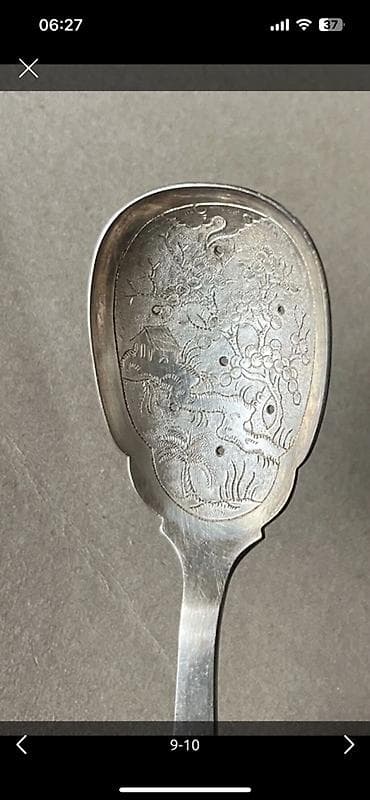 sep ucuz: Antik gümüş süzgəcli qaşıq və çəngəli dəsti – 4 parça - Material — 7