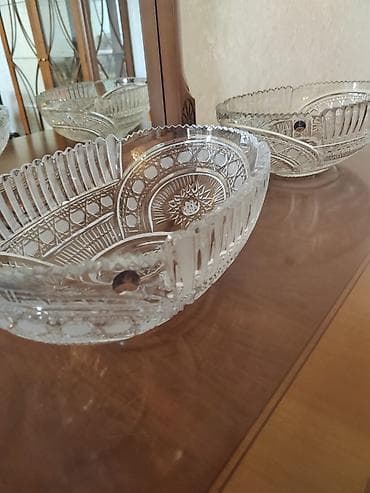 Kəhrəba şəffaflığında kəsimli kristal qab dəsti - Material: qalın — 1
