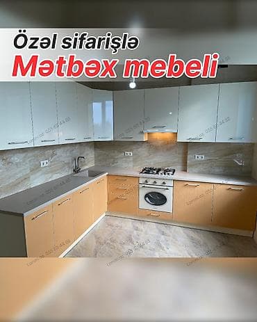 Özəl sifarişlə hazırlanan mətbəx mebeli - L formalı dizayn: həm