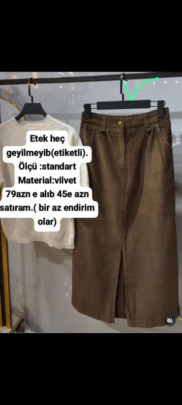 uzun yupkalar 2020: Məhsul: Qəhvəyi velur (vilvet) ətək - Ölçü: standart - Material — 1