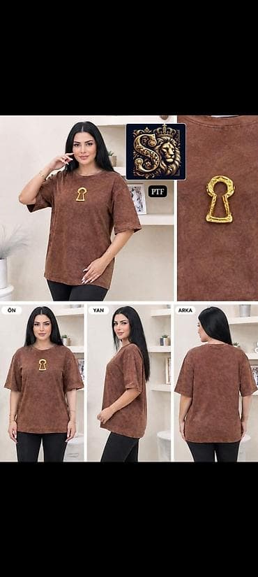 yeni geyim: Qadınlar üçün oversize t-shirt kolleksiyası - Model: Qısaqoll, düz — 4