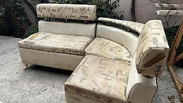 Künc divan – şəhər temalı parça və süni dəridən kombinə olunmuş model — 4
