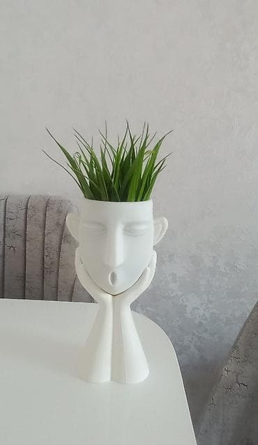 Dekorativ üz formalı saksı (qazon/ot kompozisiyası ilə) - Minimalist