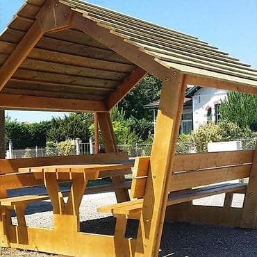 balkon ucun stol stul: Dördbucaq masa, 6 stul, Açılmayan, Skameykalar ilə, Taxta — 4