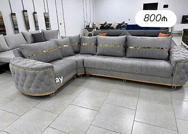 metbex kunc divan: L formalı künc divanı - Rəng: açıq boz - Material: yumşaq — 1
