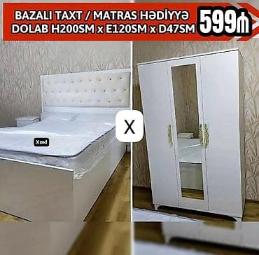 taxt satilir: Ağ rəngdə yataq otağı dəsti - Bazalı taxt – geniş saxlama bölməsi — 1
