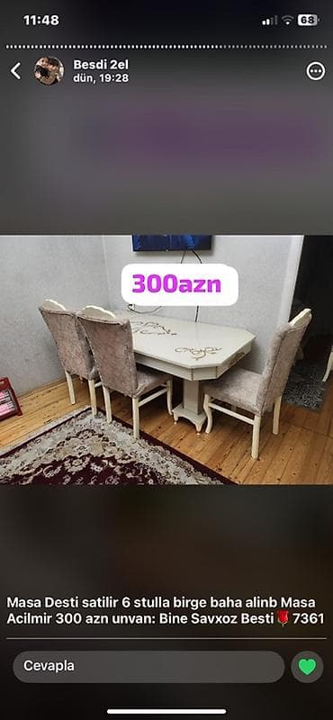 Mətbəx üçün, Açılmayan, 6 stul