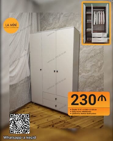 Düz dolab, Yataq otağı üçün, Paltar üçün, Açılan, Korpuslu, 3 qapılı