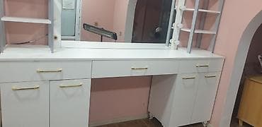 salon ucun termo: Peşəkar vizaj üçün geniş iş masası və güzgü komplekti - Rəng: ağ — 3