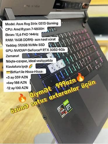 Noutbuk və netbuklar: İşlənmiş ASUS ROG, 15.6 ", AMD Ryzen 7, 512 GB — 1
