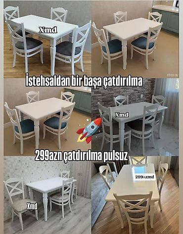 oturacaqlarin uzlenmesi: Mətbəx üçün, Yeni, Açılmayan, Dördbucaq masa, 4 stul — 1
