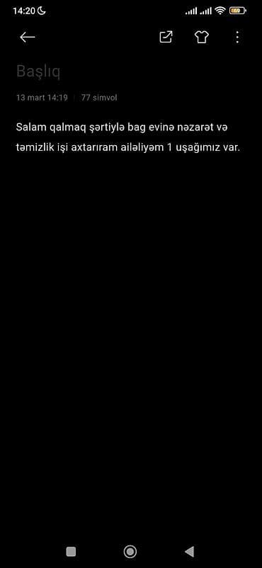 Başlıq: Bağ evinə nəzarət və təmizlik xidməti – qalmaq şərti ilə