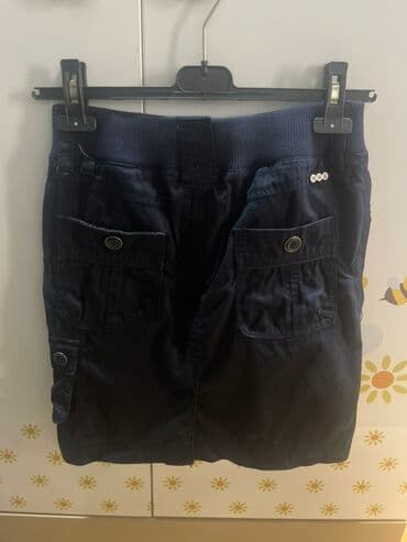 krep qadın ətəkləri: Tünd göy rəngdə, qısa kəsimli, iki düyməli və ön hissəsində bağlama — 3