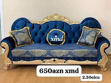 Divanlar: Məhsul: Klassik üslubda 3 nəfərlik divan - Rəng: Kral mavisi, qızılı — 1