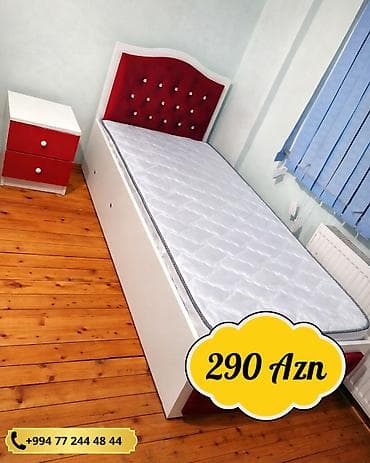 Мебель на заказ: Tək nəfərlik çarpayı - Rəng: ağ-kırmızı kombinasiya - Başlıq — 1