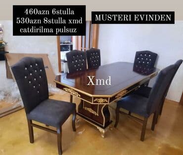 Masa və oturacaq dəstləri: Qonaq otağı üçün, Yeni, Açılmayan, Dördbucaq masa, 6 stul — 1