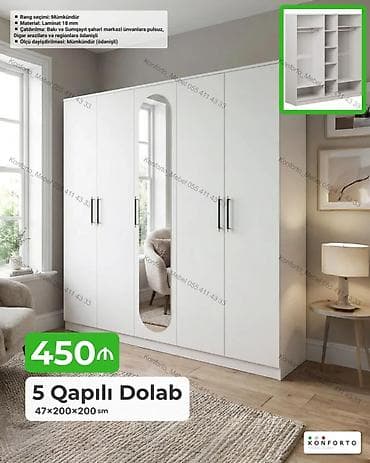 qapi ucun setkalar: 5 qapılı paltar dolabı – 47×200×200 sm - Material: 18 mm laminat - — 1