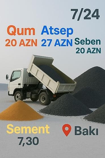 Müxtəlif tikinti materialları, o cümlədən qum, atsep, şeben və sement