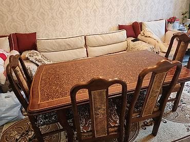 bord: İşlənmiş, Açılmayan, Dördbucaq masa, 6 stul — 4