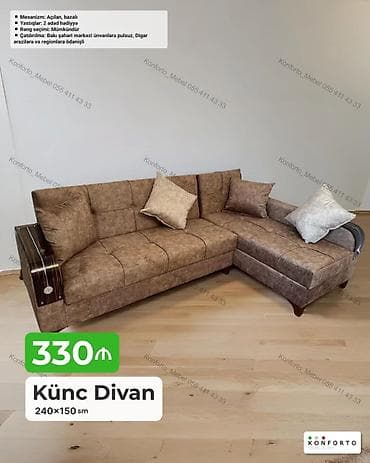 Künc divan – 240×150 sm - Mexanizm: açılan, bazalı (yatacaq