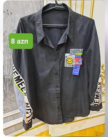 cins paltar: Qadın/Gənc üçün oversize üslubda köynək-gödəkçə hibridi. - Rəng: qara — 1