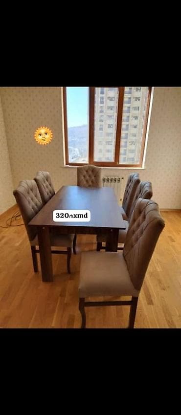 Qonaq otağı üçün, Yeni, Dördbucaq masa, 6 stul