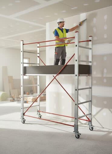 pləkən: Təkərlər üzərində hərəkət edən bu yüngül alüminium tikinti nərdivanı — 1