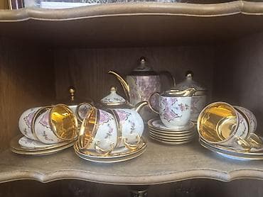 Çay dəsti, rəng - Çəhrayı, Farfor, 6 nəfərlik, Almaniya