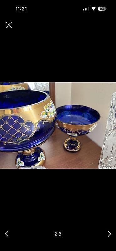 konfet qabi: Kobalt-mavi büllur/qədimi üslubda şirniyyat qabları dəsti - Material — 3