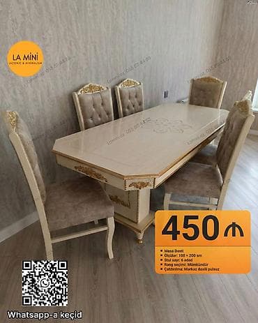 Qonaq otağı üçün, Dördbucaq masa, 6 stul