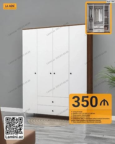 4 qapılı dolab – La Mini (Kod: 1789) - Ölçülər: D 47 × H 200 × E 160 — 1