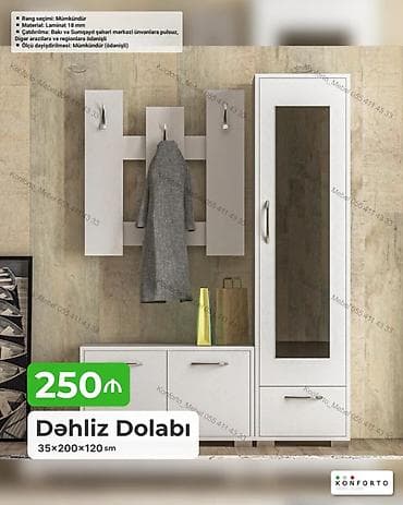 divar skaflari: Dəhliz üçün funksional və yığcam mebel dəsti. Model ağ rəngdə — 1
