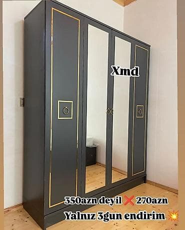 mini drel: Dördkapılı paltar şkafı – güzgülü model - Ölçü: 1.60 m (eni) × 2.00 m — 1