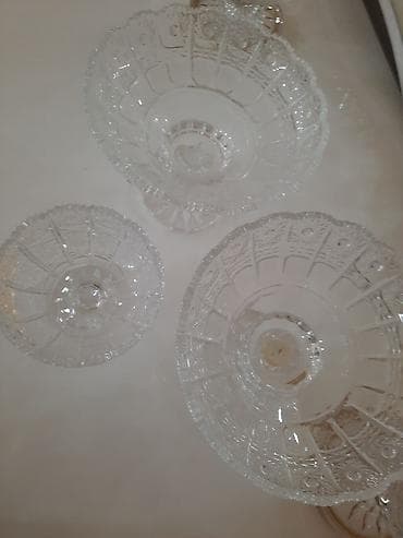 yeni il celengleri: Kəsma naxışlı şüşə qədəhli meyvə/gülqabı dəsti - Material: şəffaf — 2