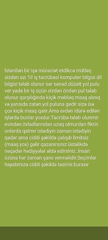 xaricde iş imkanlari: Evdən idarə olunan onlayn iş imkanı - İş qrafiki: sərbəst, istədiyin — 1