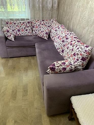 divani: Bənövşəyi rəngdə L formalı yumşaq künc divan. - Material: məxmər tipli — 3