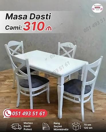 perla stul: Mətbəx üçün, Yeni, Açılmayan, Dördbucaq masa, 4 stul — 1