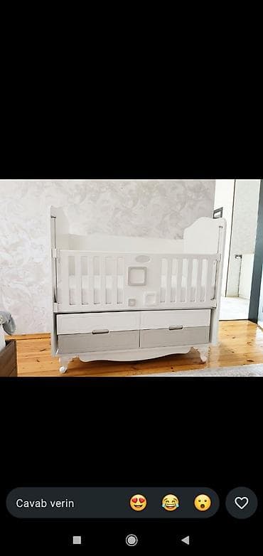 yeni mebel: Uşaq beşiyi – ağ rəngli, çoxfunksiyalı model - Material: möhkəm — 1
