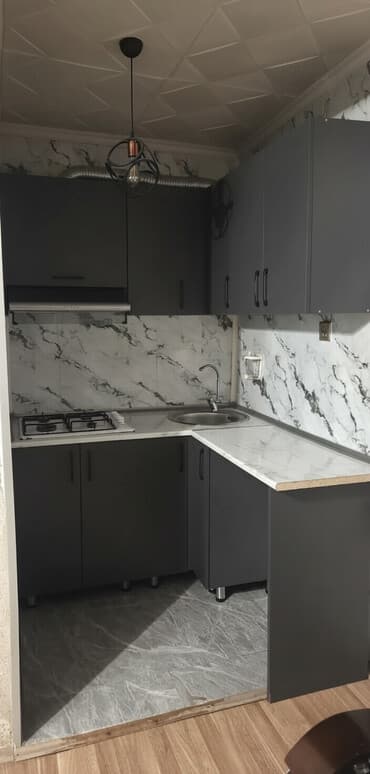 divar saat: Mətbəx mebeli dəsti – L formasında, kompakt dizayn dörd goz qaz moyka — 3