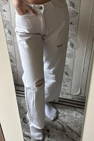 cins: Açıq rəngli düz kəsimli cins şalvar - Model: High-waist — 1