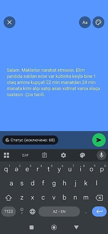 Sənəd: Kupça Otaq sayı: 1 Qiymət aralığı: 22 000–24 000 AZN Qeyd