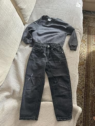 Donlar: Qız uşaqları üçün 2 parçalı geyim dəsti - Rəng: tünd boz/qartmış qara — 1