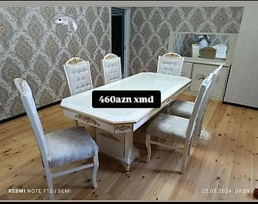 барные стулья: Qonaq otağı üçün, Yeni, Açılmayan, Dördbucaq masa, 6 stul — 1