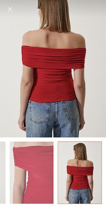 ilham eliyev saati: Qadın üçün çiyinləri açıq qırmızı top - Stil: Off-shoulder (çiyinləri — 1