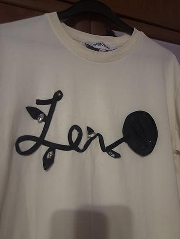 klassik geyim: İPEKYOL qısaqol T‑shirt - Rəng: krem (açıq bej) - Ön hissə: qara lent — 2