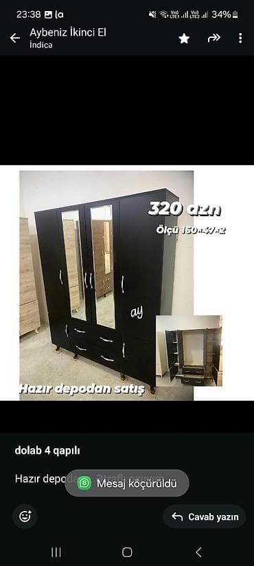 Мебель на заказ: *dolab 4 qapılı* Hazır depodan bir başa satış ✔️ *Ölçü 160×47×2* *18 — 1